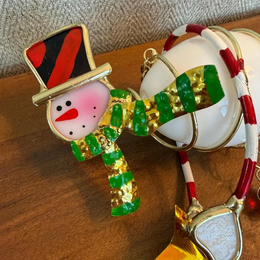 Vintage Snowman Stained Glass Suncatcher Whimsical Christmas‎ Ornament Prism